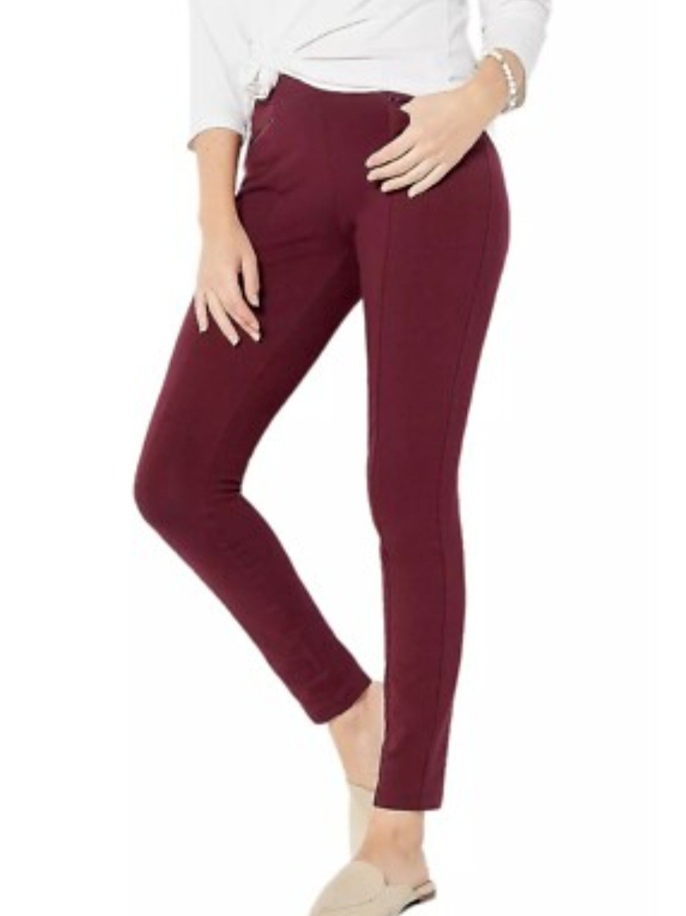 Anthropologie Burgundy Ponte Slim Ankle Pants
